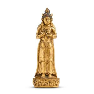 A Sino-Tibetan gilt-bronze standing figure of an&hellip;
