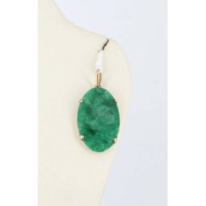 9ct Gold Mount Oval Jade Pendant - 2.4g - Pendants/Lockets - Jewellery