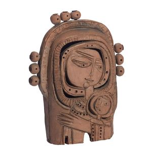 A modern Eastern European terracotta Madonna and Child, signed…