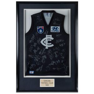 Carlton: framed and glazed Carlton football guernsey signed by…
