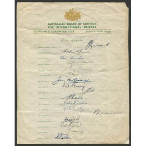 Australia: Official Acb team sheet for the 'Australian XI…