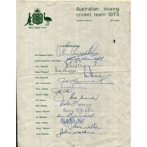 1973 Australian Touring Team: 'West Indies Tour' official team…
