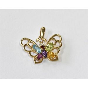 9ct coloured butterfly six pendant stone yellow gold enlarge