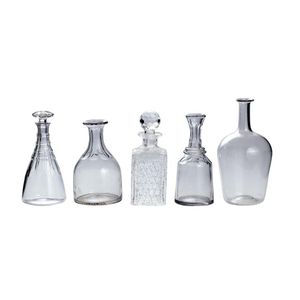 A group of three Victorian glass carafes and two decanters,…