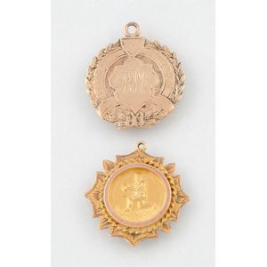 Two gold fobs, one a Ballarat Painters Union fob dated 1932 by…