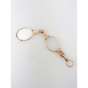 Victorian gilt metal folding lorgnettes with faceted rims