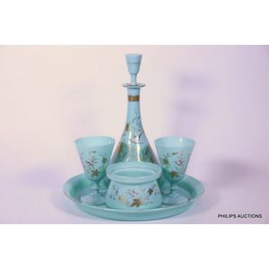 An antique French opaline decanter set, late 19th century,…