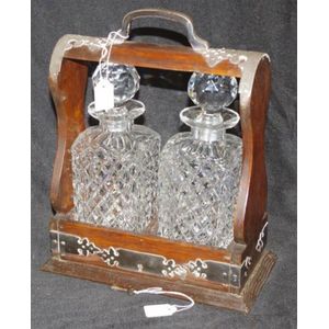 Vintage oak dual crystal decanter tantalus silver plate…