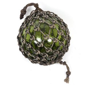 A large green glass fishing buoy, hand blown with netted rope&hellip;