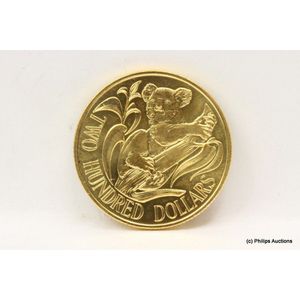 A $200 gold Australian koala coin dated 1983, 22ct yellow gold,…