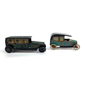 Two tin litho toys: a HK30 bus & a saloon car 131, made in…
