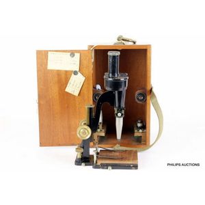 A boxed Charles Perry of London brass Stereomicroscope.…