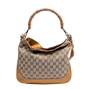 GUCCI Bamboo Lunchbox Double Face Hand Shoulder 2way Bag Khaki