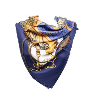 A Hermes scarf in navy/ white/ brown and gold 100% Twill silk ...