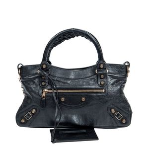 BALENCIAGA Velo Blue Distressed Lambskin Leather Handbag