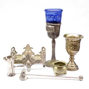 Silver and silver plate group includes a Imperial Russian salt,…