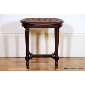 Antique French Carved Oak Vanity Bench Stool Chair Cane Seat Louis