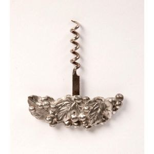 A silver plated and steel corkscrew with vine pattern, French,…