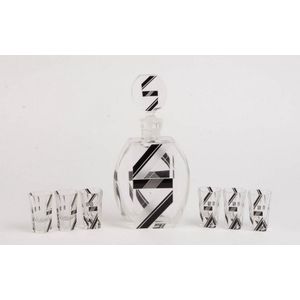 An Art Deco crystal decanter set, circa 1930 the decanter 26.5…