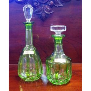Two Nachtmann West German decanters green and white base with a…