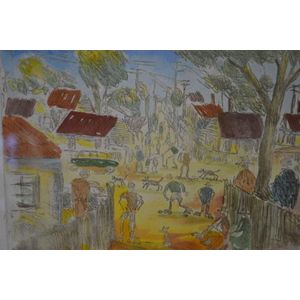 Pro Hart 'Back Streets, Broken Hill' handcoloured etching (A/P)…