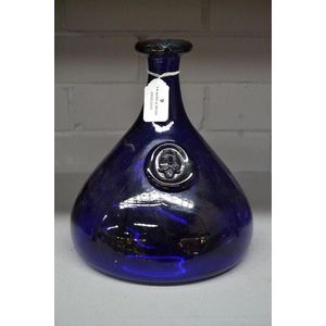 Antique blue glass ships decanter with a seal to the front,…