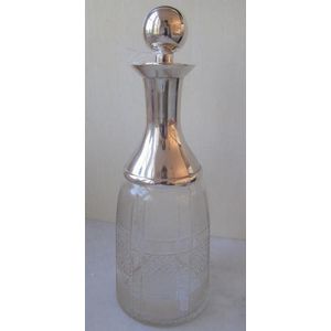 Vintage quality silver plate cut crystal mallet form decanter,…