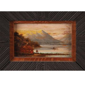 J P Backhouse, 'Maori Settlement and canoe in South Island lake…