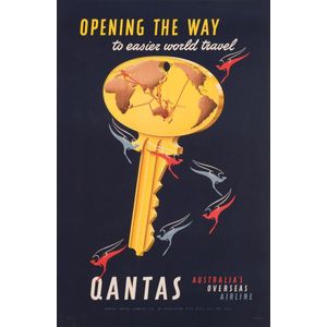 c1950s Qantas travel poster, 'Opening the Way to easier world…