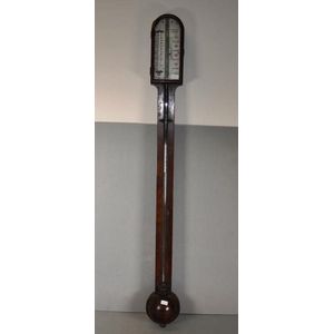 Antique wooden stick barometer calibrated gauge to top, marked…