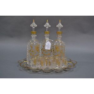 Fine antique French liqueur set on tray, comprising three…