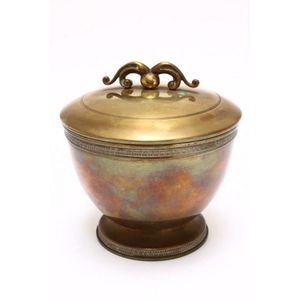 French ecclesiastical covered brass bowl, with a scrolled ball…