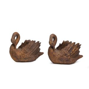 A pair of cast iron swan form planters, French, 19th century,…
