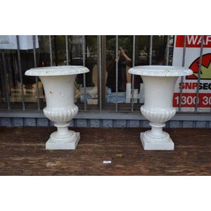 Pair of cast Campania style garden urns, approx 45 cm high (2)
