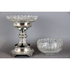 A George IV neoclassical sterling silver & crystal centrepiece,…