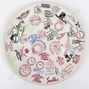 A Crown Lynn (unmarked) circular plate decorated with various&hellip;