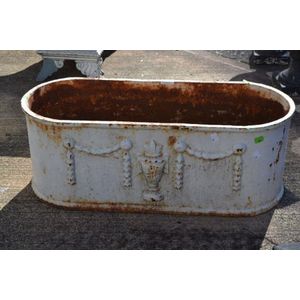 Large Antique French cast iron white painted oval planter /…