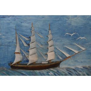 A folk art diorama, of maritime theme depicting a sail boat…