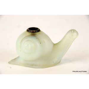 A novelty Art Deco opalescent glass snail cocktail pick holder,…