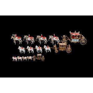 3 various Queen Elizabeth II Coronation coaches. Includes large…