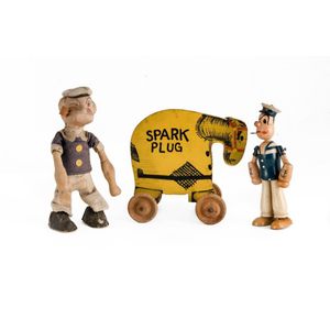 3 1920s/30s Popeye toys. Includes turned wooden jointed Popeye…