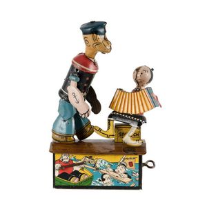 'Popeye and olive Oyl', lithographed tin and clockwork toy…
