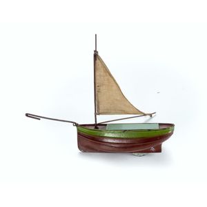 Pre-war German tinplate yacht clockwork floor toy. Brown and…