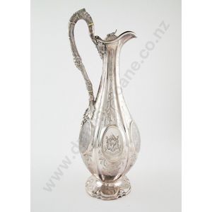 Victorian S/P wine ewer elongated octagonal baluster form with…