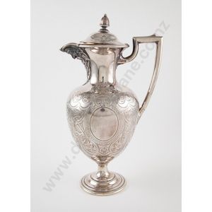 Late Victorian S/P wine ewer footed baluster shape the lid with…