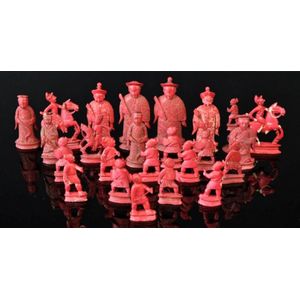 26 early stained ivory Chinese chess pieces. Some chips/losses…