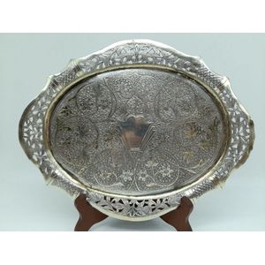 Anglo Indian Pierced Silver Tray with Floral Designs - Zother - Oriental