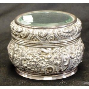 American Wilcox silver plate trinket box with ornate embossed…