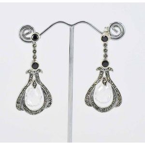 Sterling Silver Marcasite Drop Earrings with Stones - Earrings - Jewellery