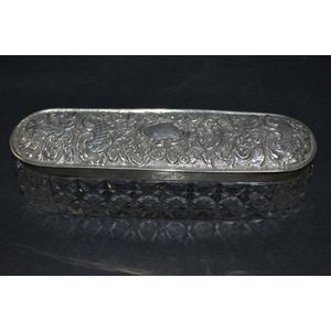 Large oblong sterling silver and crystal dressing table box